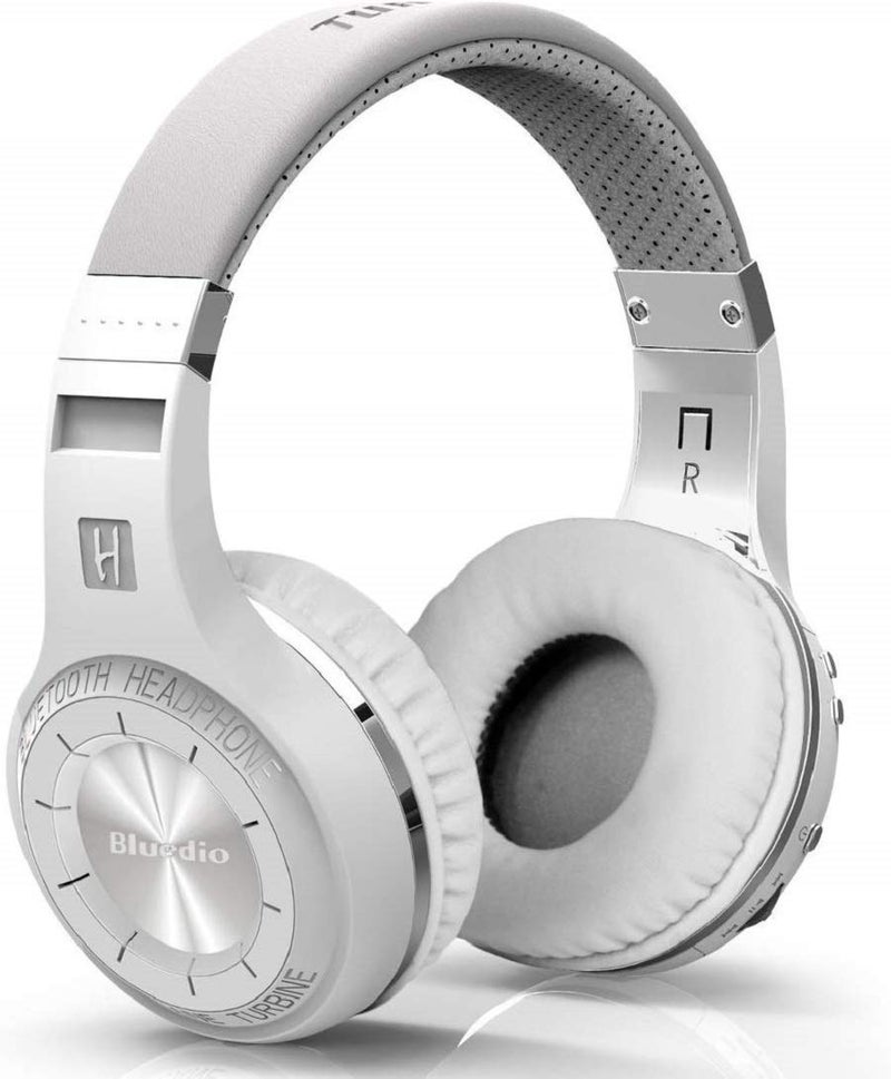 Bluedio Bluetooth 5.0 Headphones Over Ear, Wireless and Wired Bluetooth On-Ear Stereo Earphones Noise Cancelling Headsets with Microphone, Line-in/Line-Out//Voice Contrl (White) - Image 1